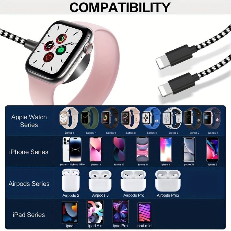 1 Pack - Câble De Chargeur 3 En 1 Compatible Pour Watch IPhone Et , Cordon  De Charge Magnétique Sans Fil IWatch Pour Watch Series 7/6/5/4/3/2/SE Et  IPhone 14/13/12/11/Pro/Max /XR/XS/X/ &Pad Series 