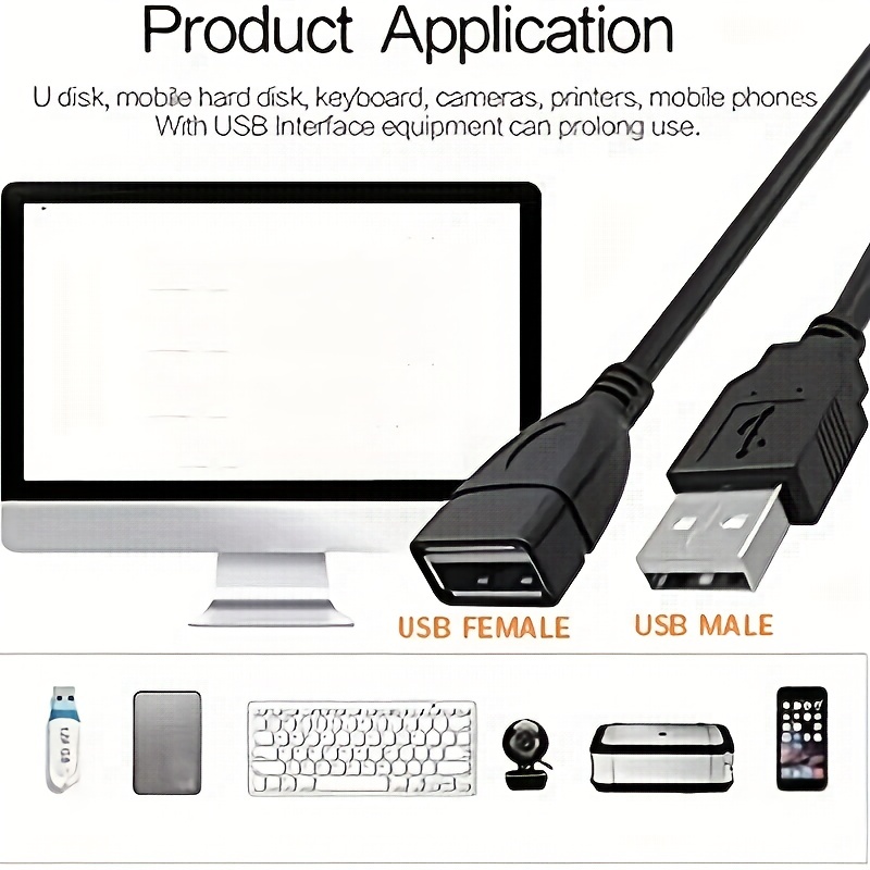 Cable de extensión USB 2.0 tipo A macho a tipo A hembra de 3 pies, negro