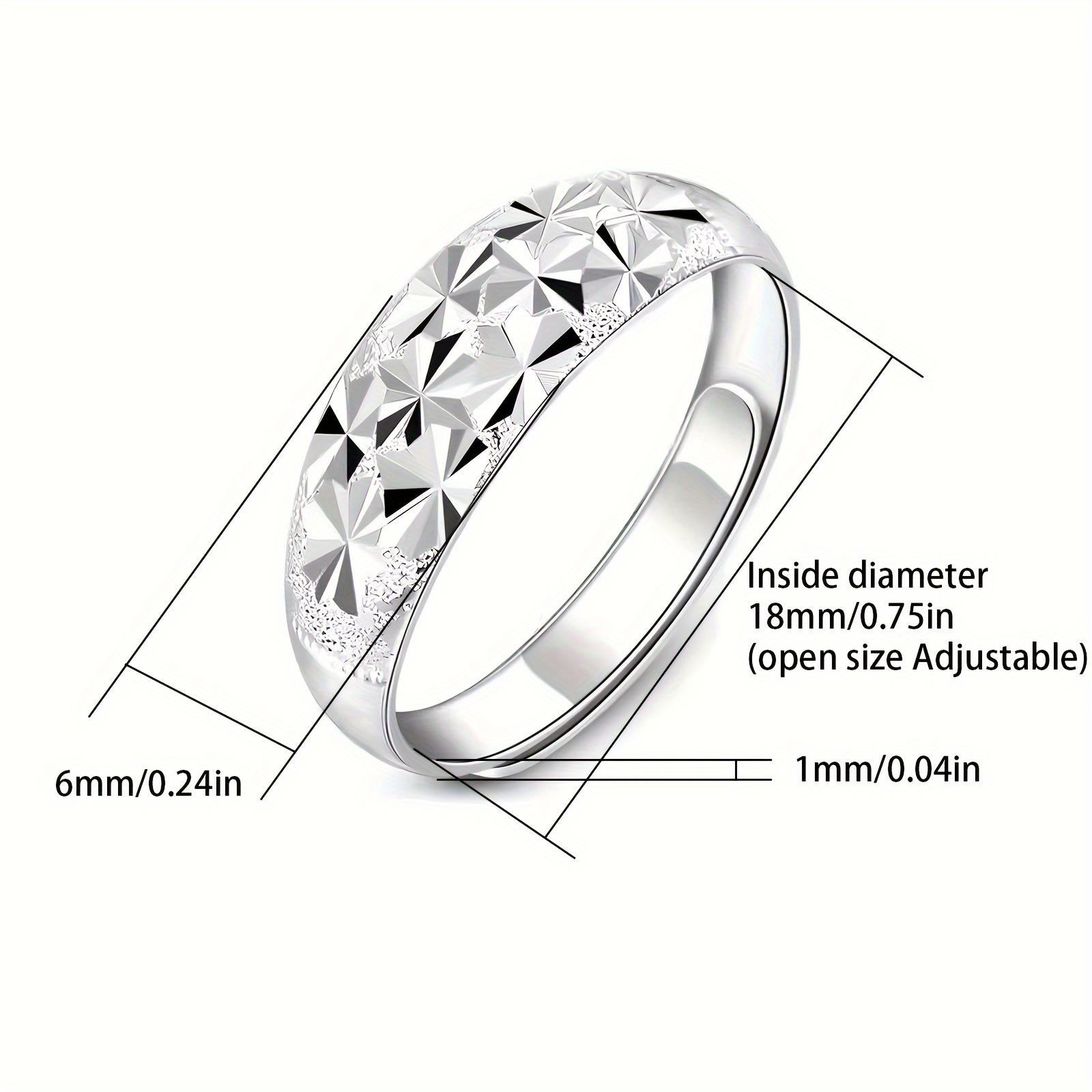925 Silver Band Ring Geometric Carving Surface Men Women Adjustable High Ring