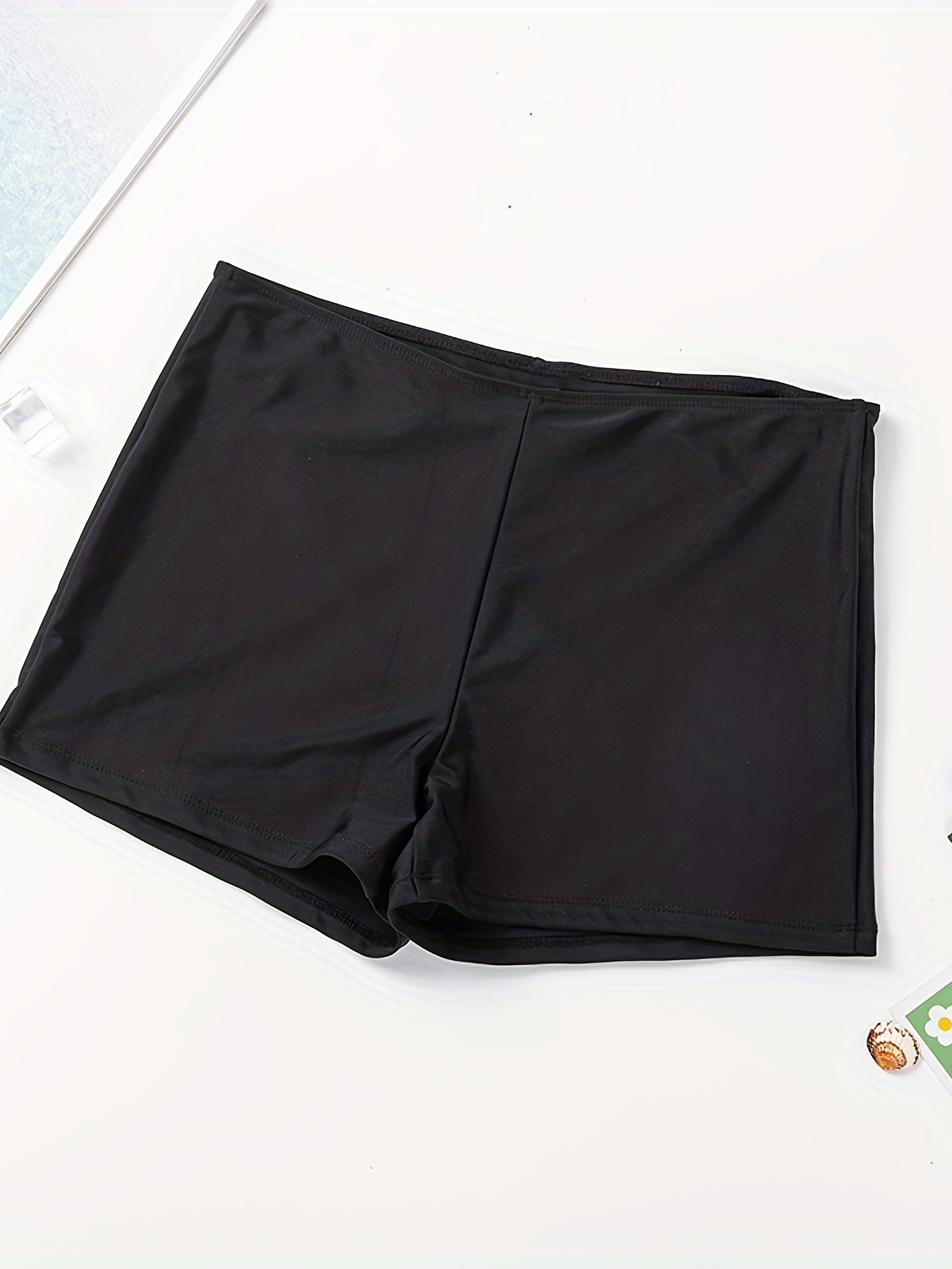 Black Solid Color Stretchy Swim Suit Bottoms Plain Versatile - Temu