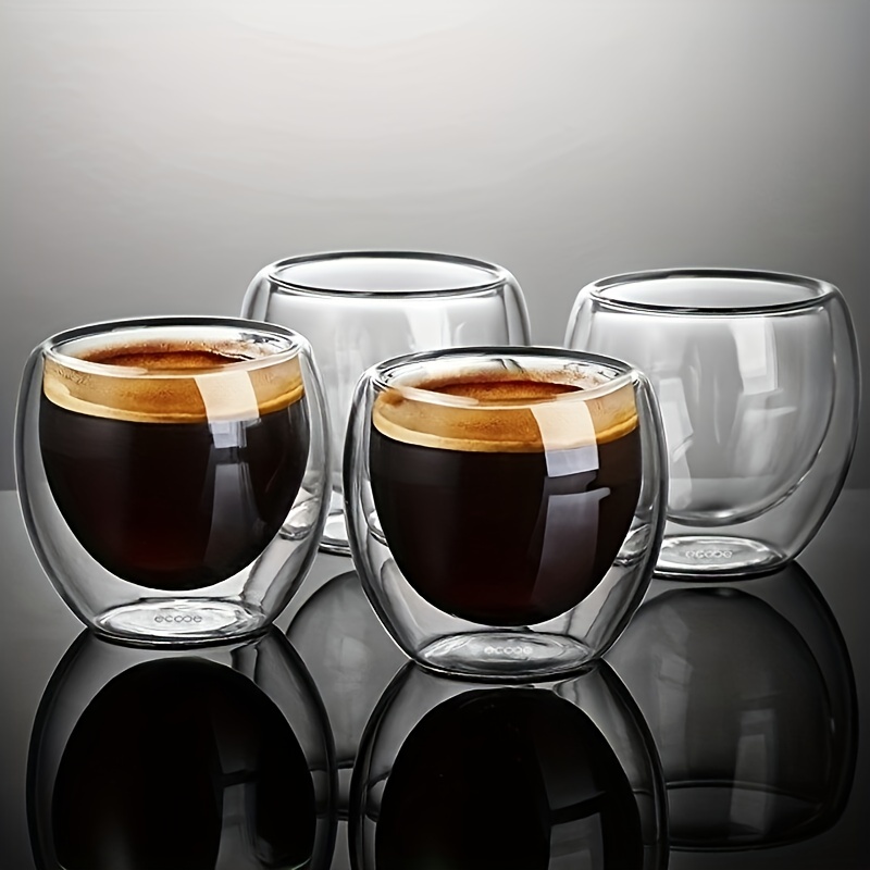  Comfome Tazas de café de vidrio de doble pared de 12 onzas,  juego de 4, taza de café de vidrio transparente con doble aislamiento para  bebidas calientes. : Hogar y Cocina