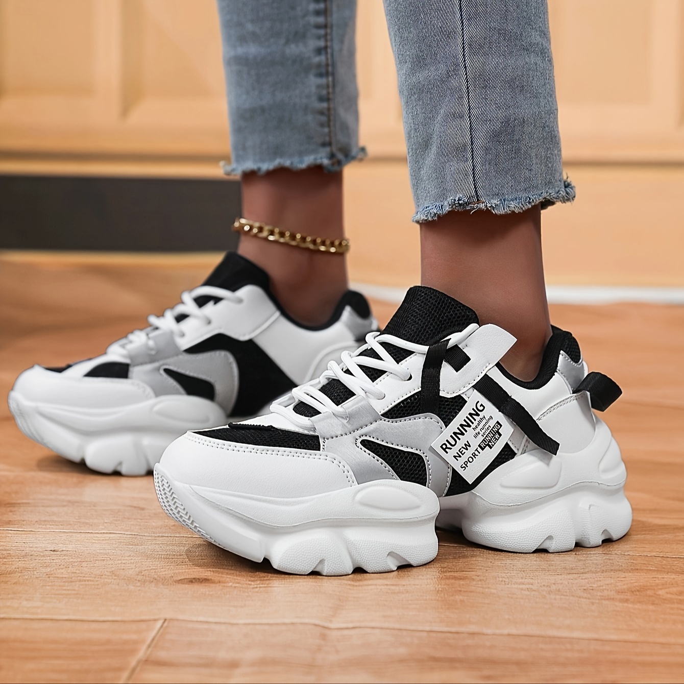 Lace Platform Chunky Sneakers Height Increased Versatile - Temu