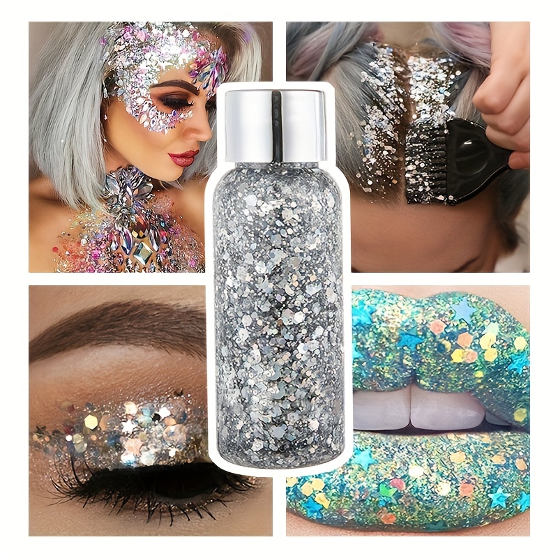 Roll On Body Glitter - Cosmetic-Grade, Easy to Use Holographic Body Glitter  Gel for Body, Face, Hair and Lip, Sparkling Sequins Festival Glitter