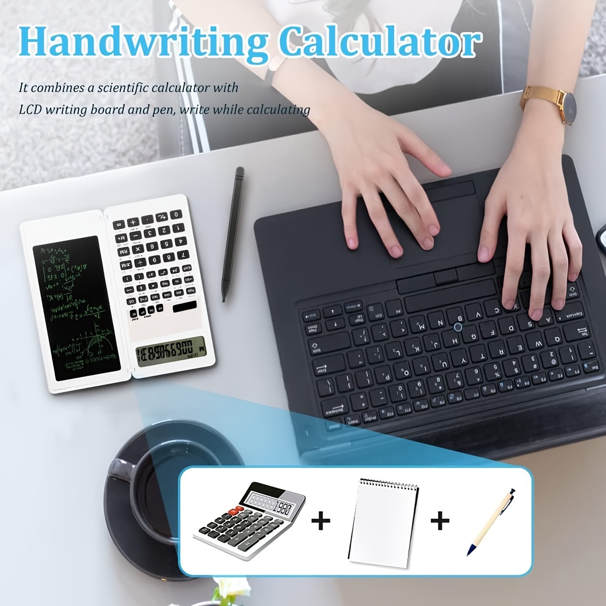 scientific calculators for students 10 digit lcd display solar battery dual power pocket size 4 function foldable calculator with hand writing board for teacher engineer office white