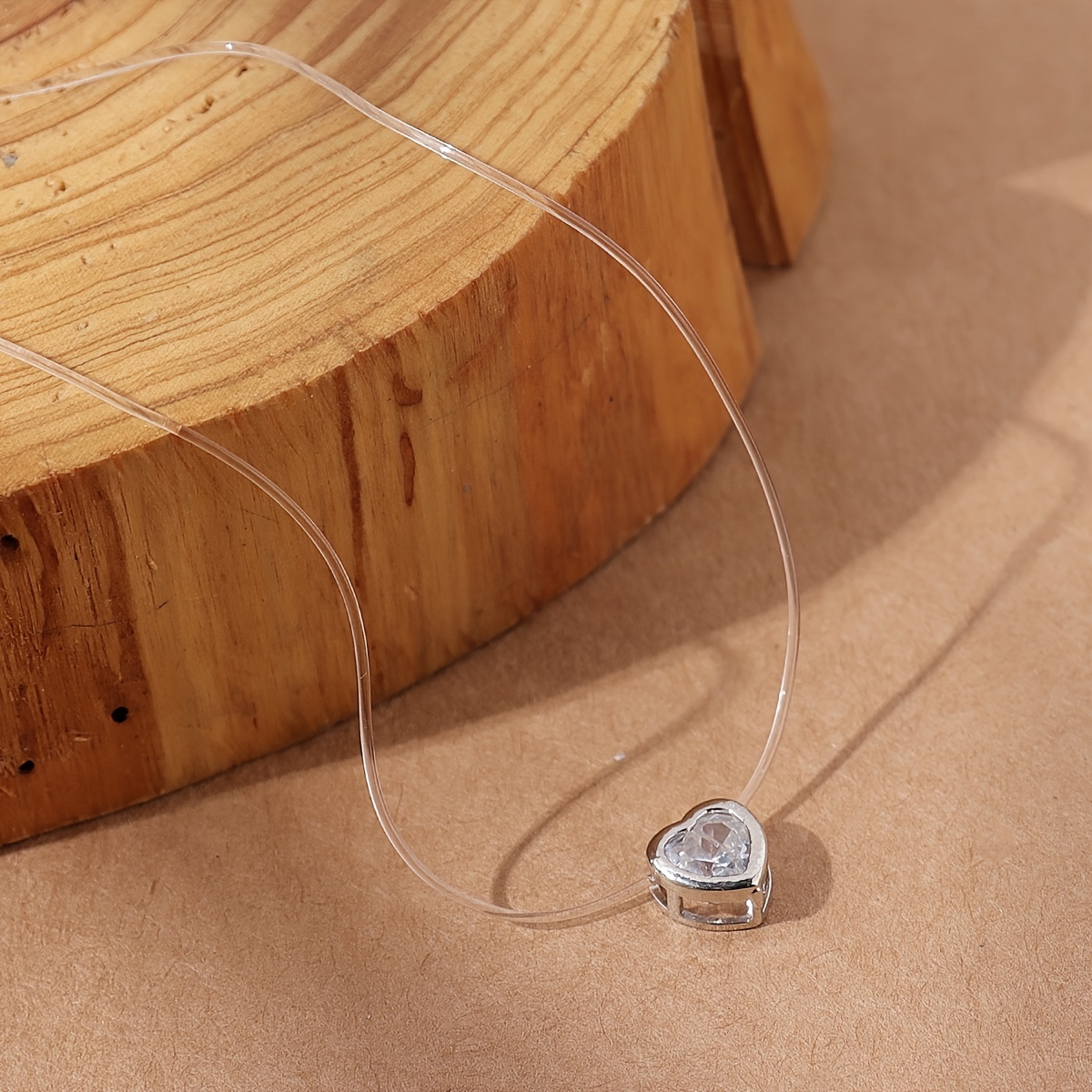 Simple Transparent Fishing Line Love Peach Heart Pendant Necklace