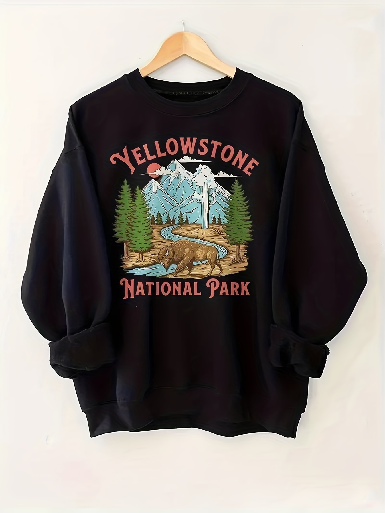 yellowstone print sweatshirt casual long sleeve crew neck sweatshirt womens clothing details 11