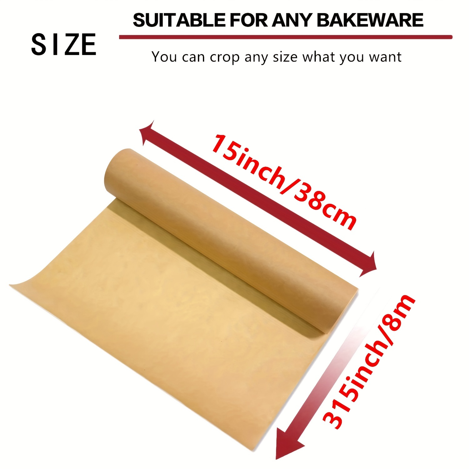 Parchment Paper Roll Sheets for Baking, 38cm/15 x 8m/315