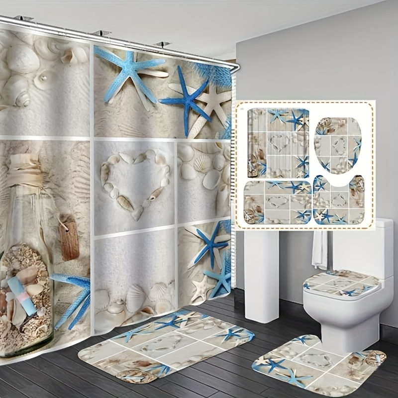 Starfish Pattern Shower Curtain Waterproof Shower Curtain - Temu