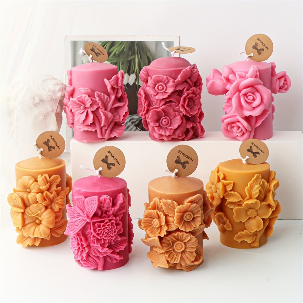 Valentines Day Candle Molds DIY Rose Sun Flower Relief Cylinder Silicone  Mould