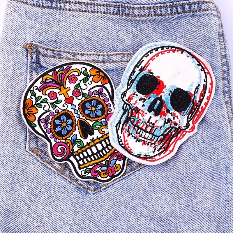 Hippie Rock Patches on Clothes Punk Skull patch Clothing Thermoadhesive  Patches DIY iron on Embroidered applique on backpack
