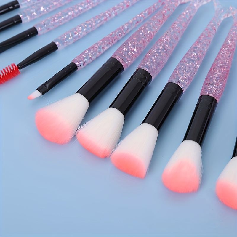 Mermaid Makeup Brush Set 10PCS Crystal Plastic Handle Synthetic Bristles