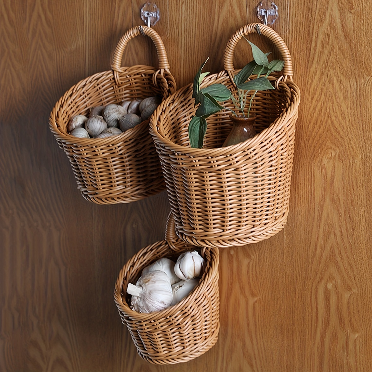 Cesta colgante de pared, pequeñas cestas colgantes tejidas para organizar,  cesta decorativa de pared para plantas y flores, organizador de