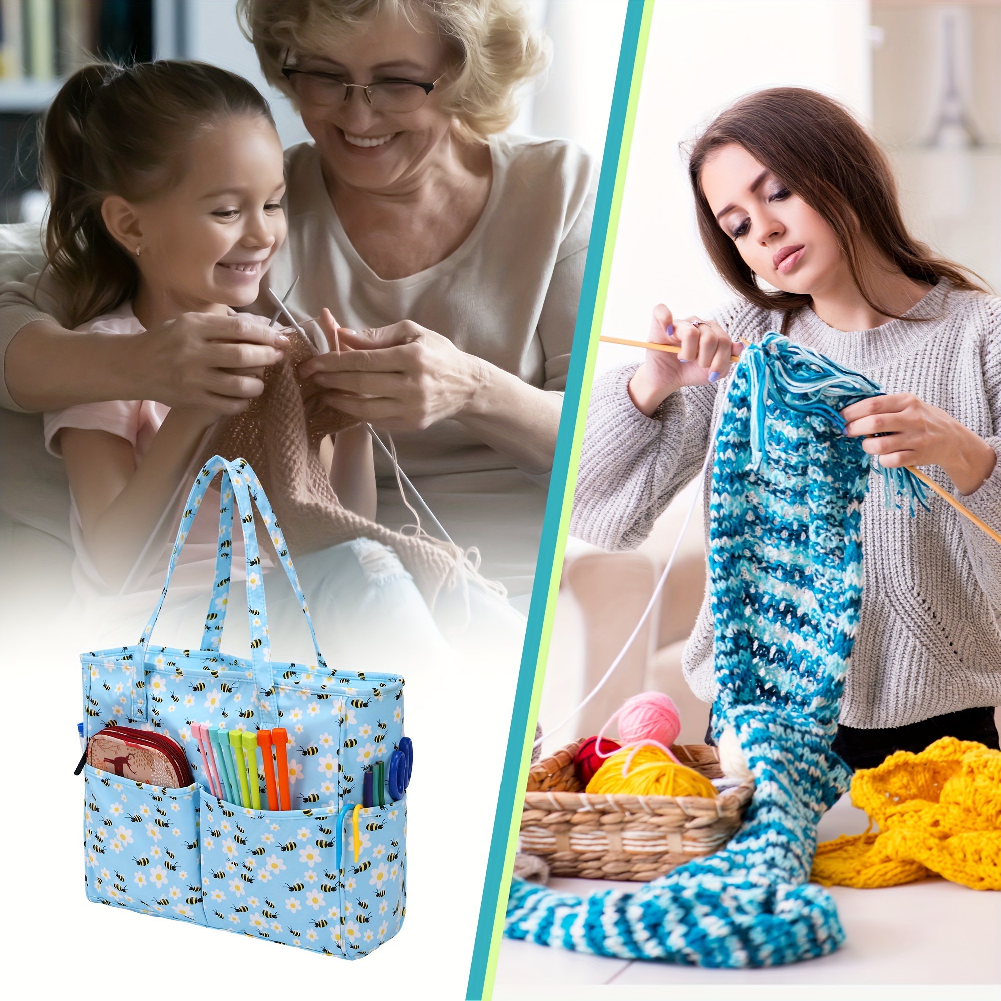 Yarn Storage Bag Round Knitting Wool Yarn Bags Organizer Crochet Sewing  Needles Handbag Weave Tools Accessories