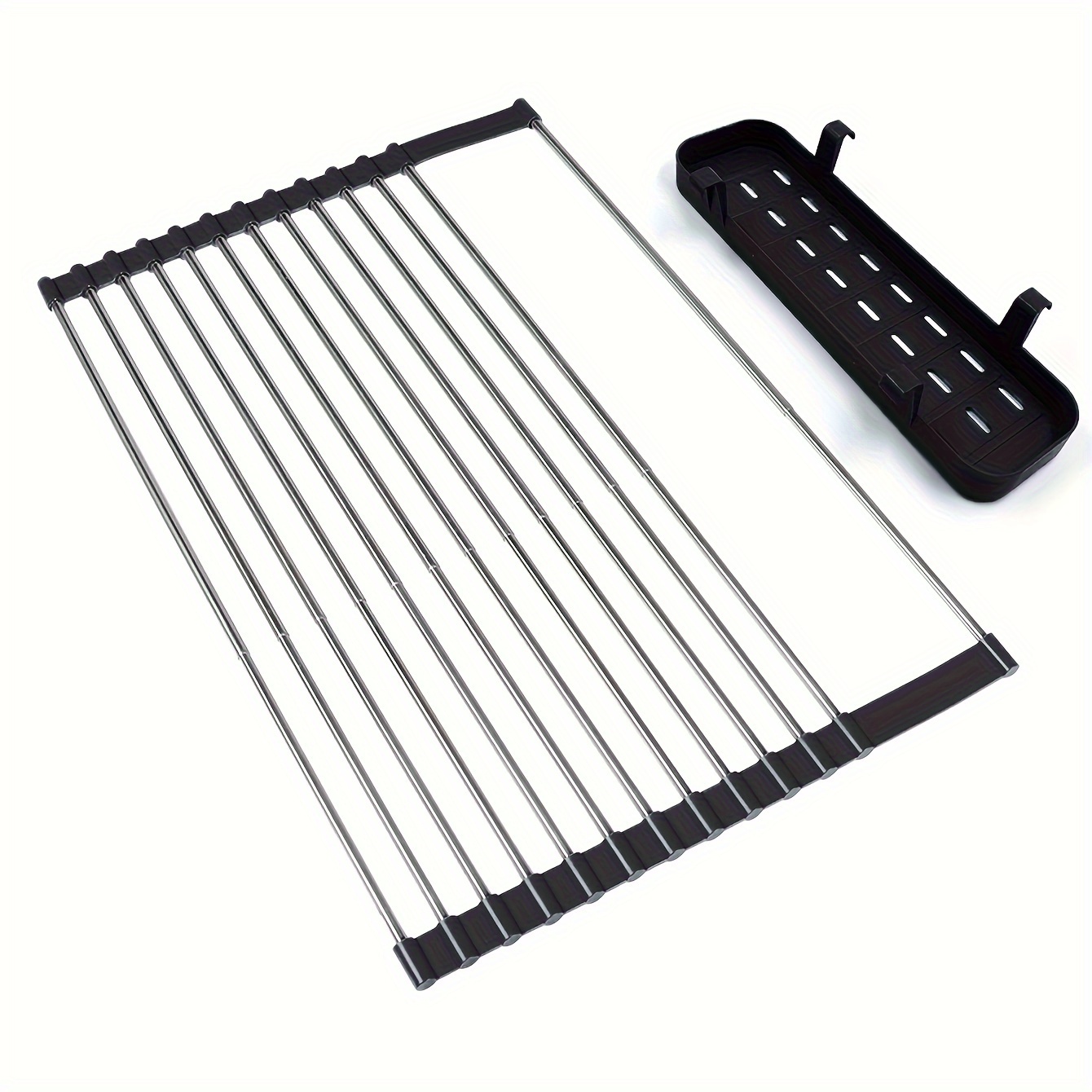 Expandable Roll Up Dish Drying Rack with Storage Baskets,Over