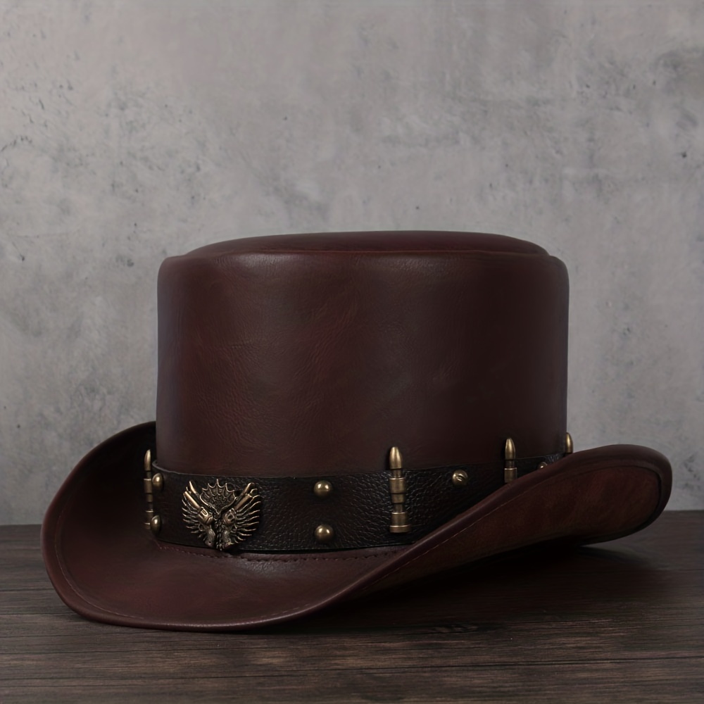 Leather Top Hat President Traditional Fedoras Magician Steampunk Cosplay Cap