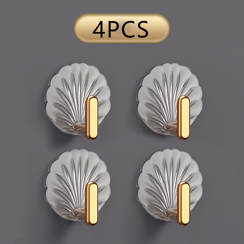 

4pcs Elegant Gold-plated Shell Hooks, Transparent & Waterproof - , No-drill, High -bearing For Kitchen & Bathroom Doors, Bathroom Hooks, Utility Hooks