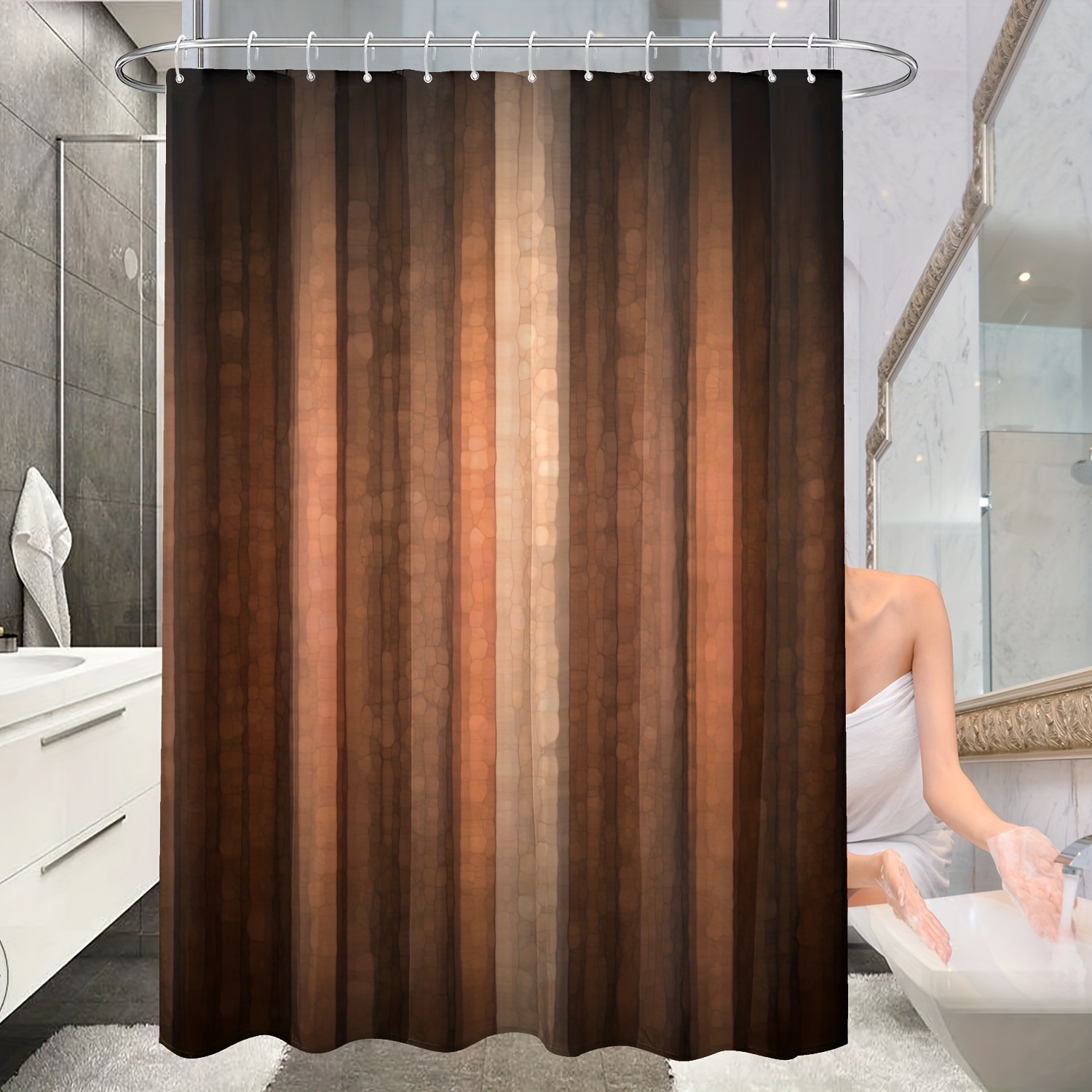Brown Shower Curtain Waterproof Mildew proof 12 Hooks - Temu Canada