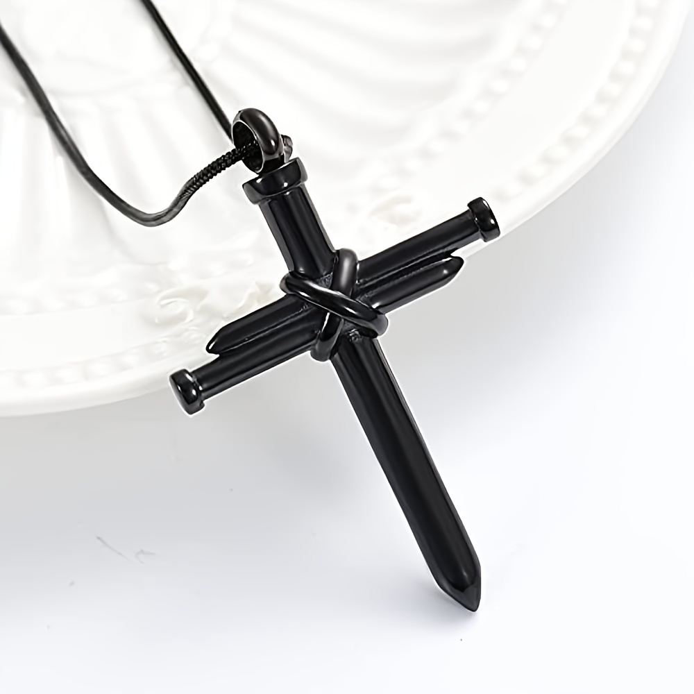 Christian Cross Charm Necklace Men's Stainless Steel - Temu Austria