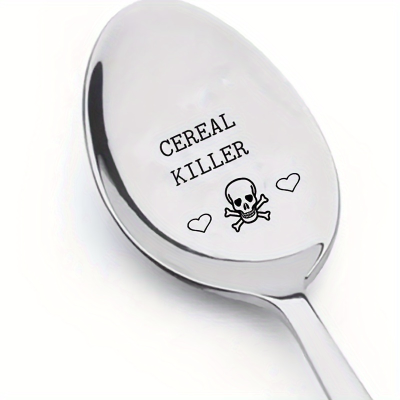 

1pc "cereal Killer" Engraved Stainless Steel Spoon - , Easy-to-clean With Heart & Design - Ideal For Home And Restaurant Use