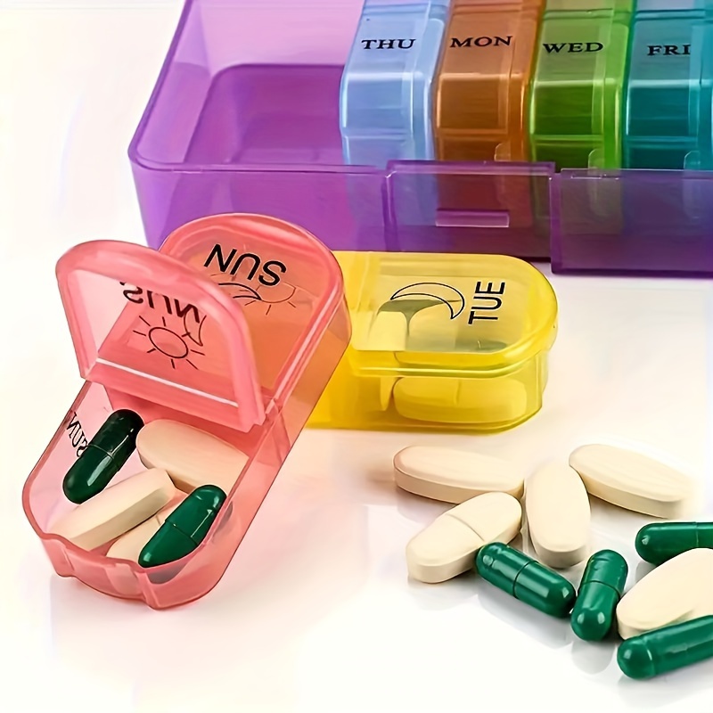 

7pcs/set Pill Storage Box For 7 Days, 2 Times A Day: Travel Essential With Transparent Lid, Morning And Evening Replenishing Practical Convenient Supplies