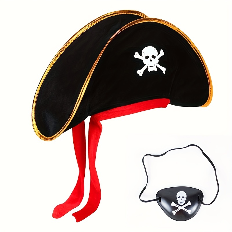 1/2pcs Benda Sull'occhio Cappello Da Pirata Set Halloween Teschio Stampa  Cappello Da Pirata Capitano Giochi Di Ruolo Berretto Benda Sull'occhio