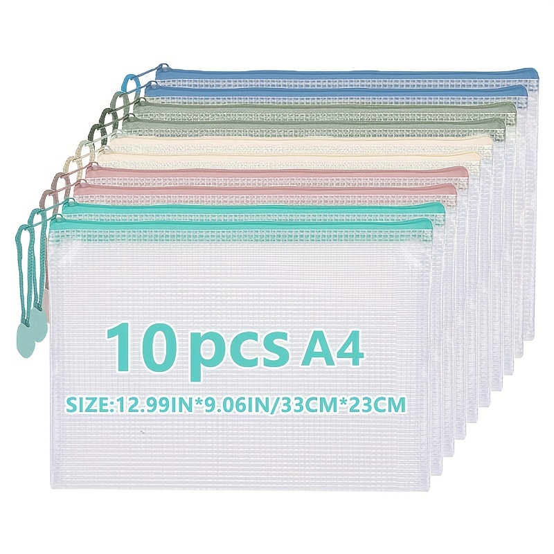 16Pcs Mesh Zipper Pouch Document Bag,Waterproof Zip File Folders,A4 Size,  for School Office Supplies,Travel Storage Bags - AliExpress