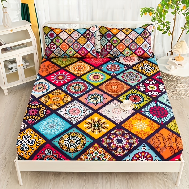 Sabana Bajera 135x190 A Cuadros Sabanas Cama Bohemio Juego de