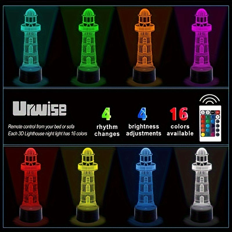 1pc Lumière De Nuit Illusion Optique 3D Phare 16 Variations - Temu