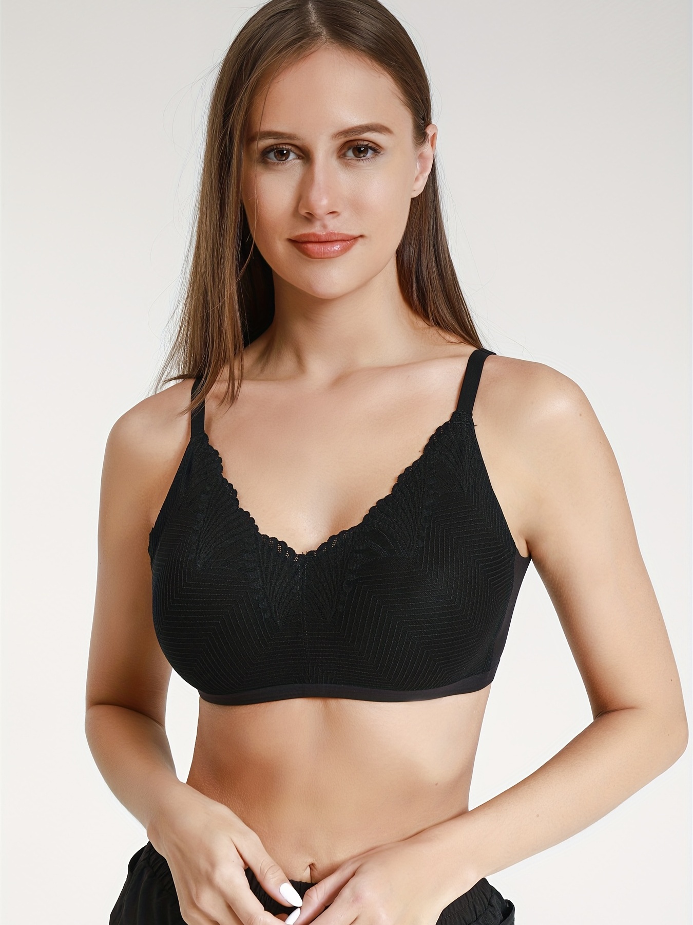 Willow Leaves Pattern Lace Soft Cup Ultra Thin Lined Wireless Bra