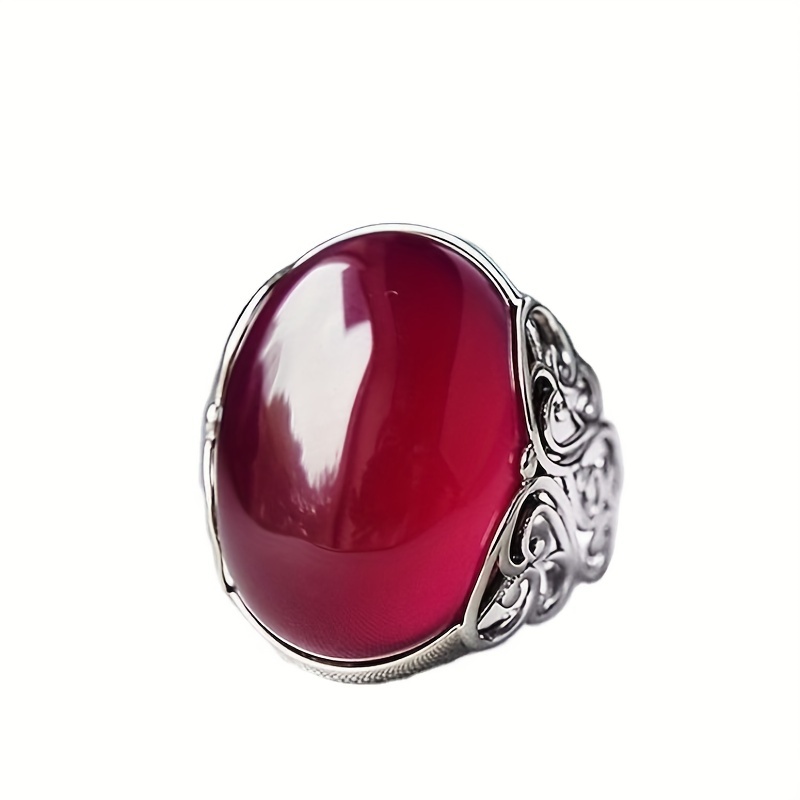 Men's Adjustable Red or Green Agate Crown Ring, Ethnic Style