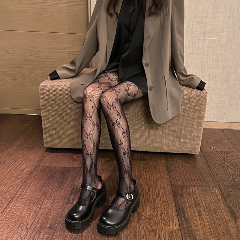 Bow Pattern Lace Tights Hollow Thin Mesh Sexy Pantyhose - Temu