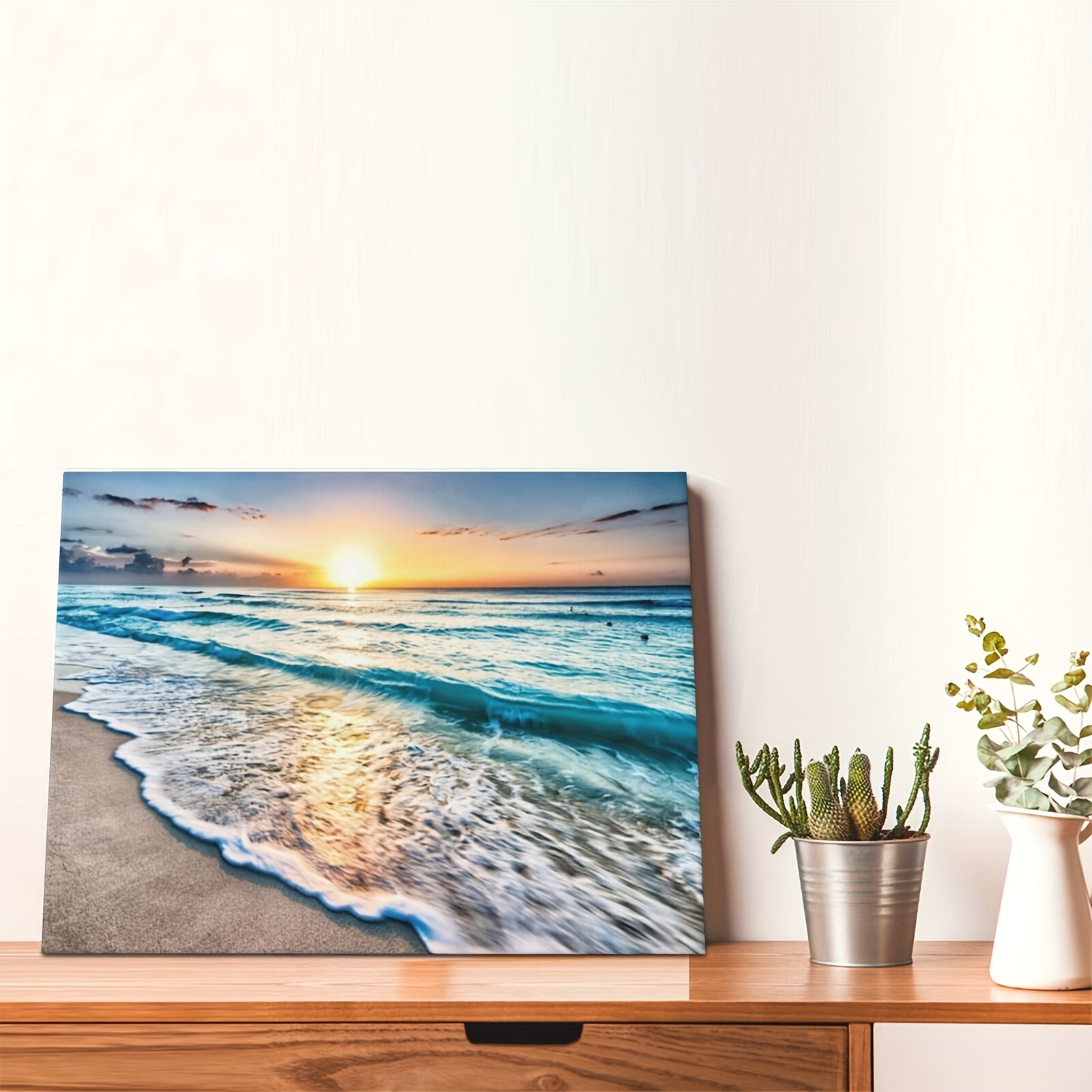 Framed Sea Sunset Beach Painting On Canvas Wall Art