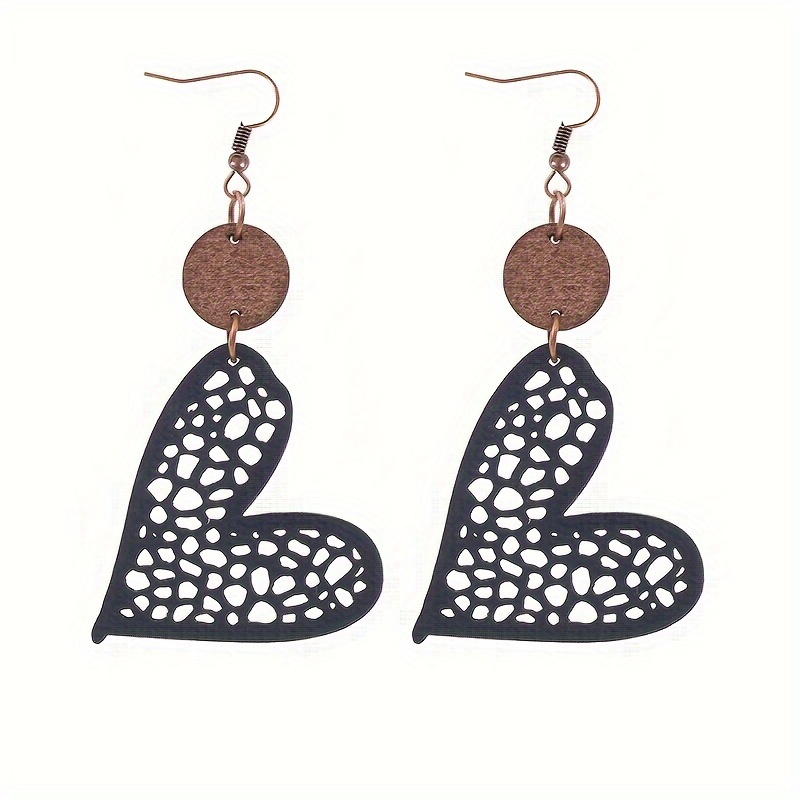 Boucles D'oreilles Pendantes En Bois Creux - Détail étoile, Couleur Violette - Bijoux Faits Main Uniques - Neuf