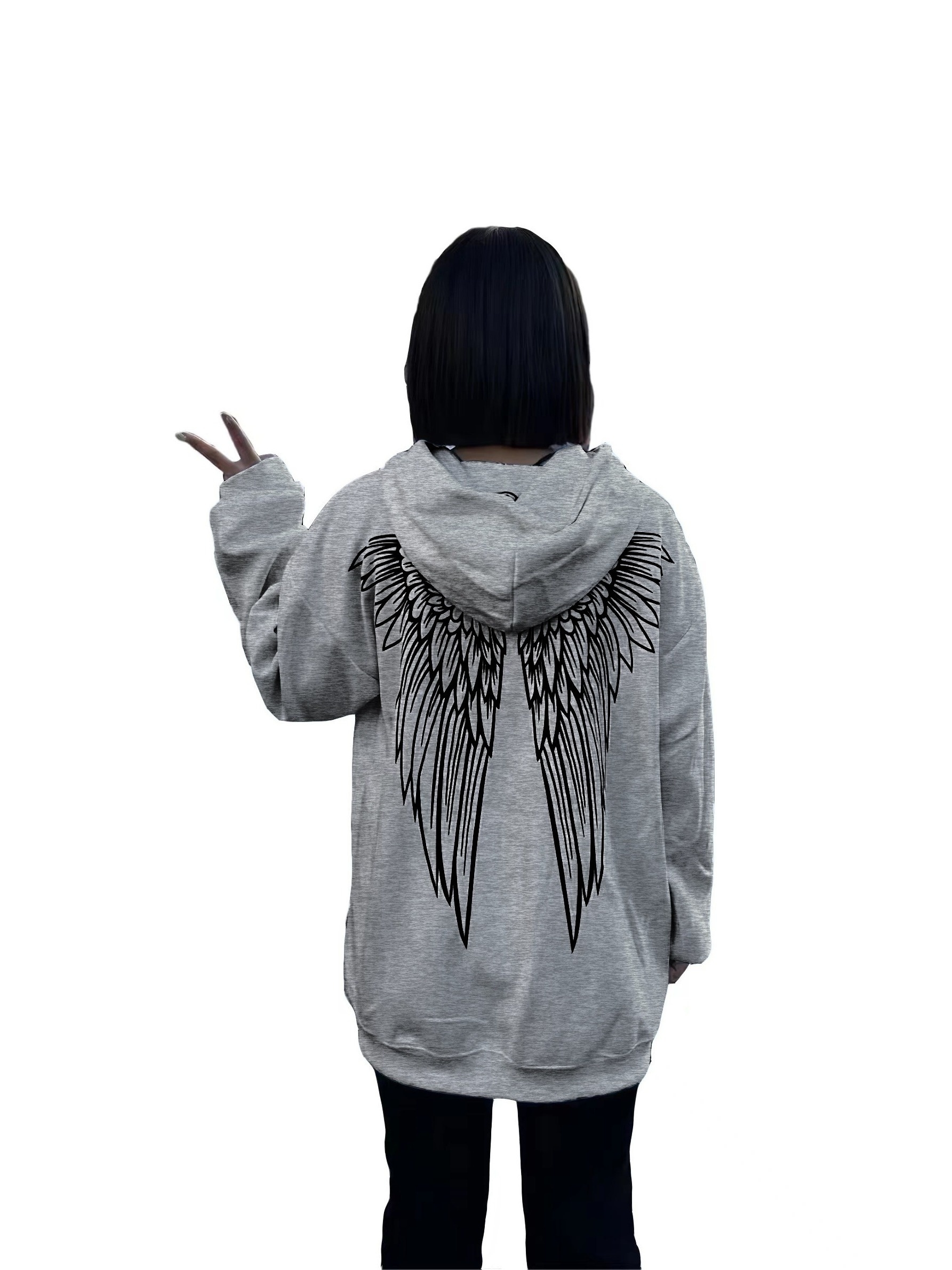 Wings Print Back Hoodies Casual Drawstring Kangaroo Pocket Temu