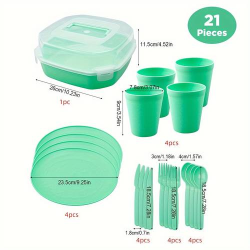 21pcs portable outdoor camping dining set with cups plates knives forks spoons easy to clean and storage box