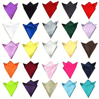 26 piece assorted mens solid color polyester satin pocket square handkerchief plain hanky set for wedding part