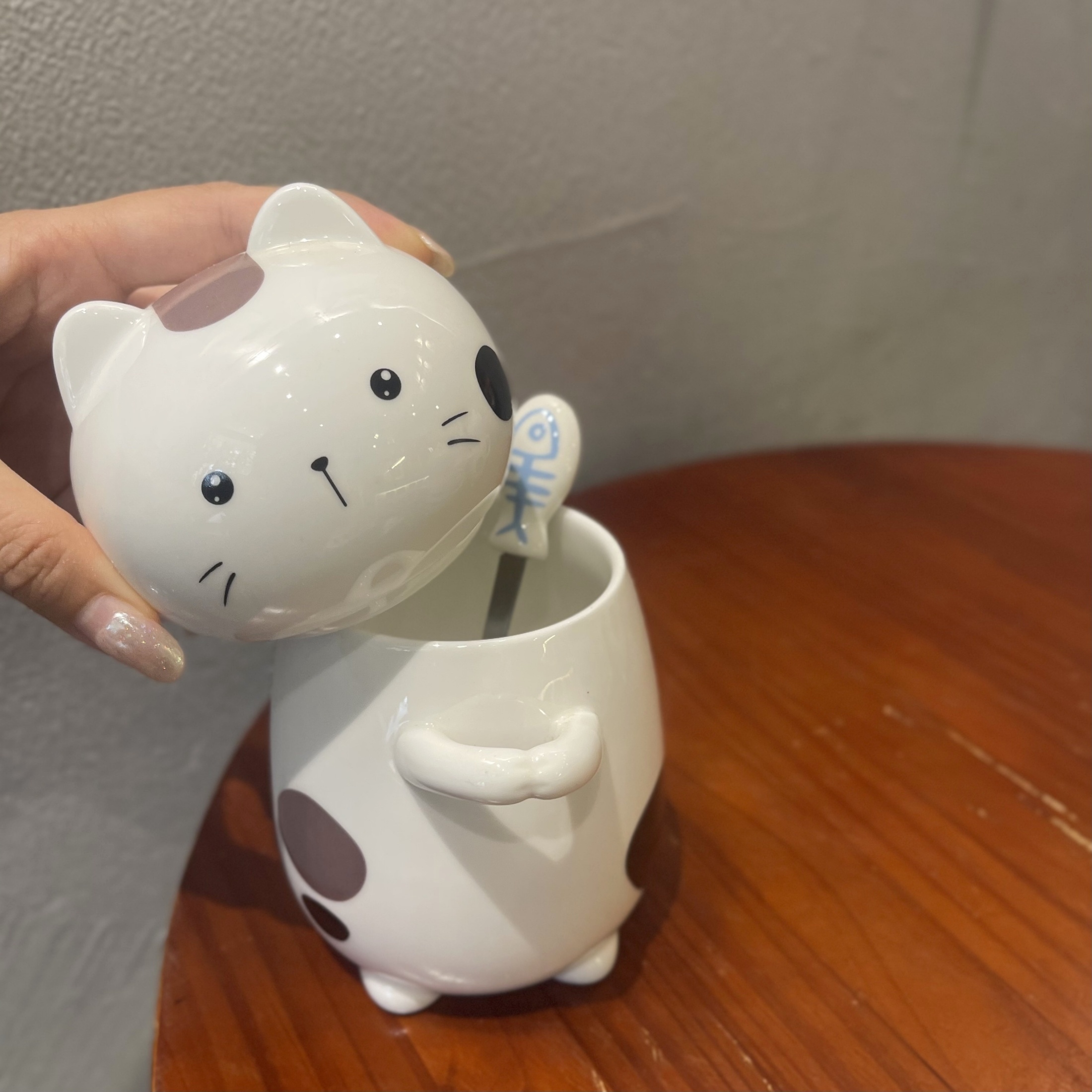 Bonita taza de cerámica para café, té y leche, con bonita tapa de gatito,  cuchara de garra de gato Kawaii, posavasos de gato de anime, regalo de