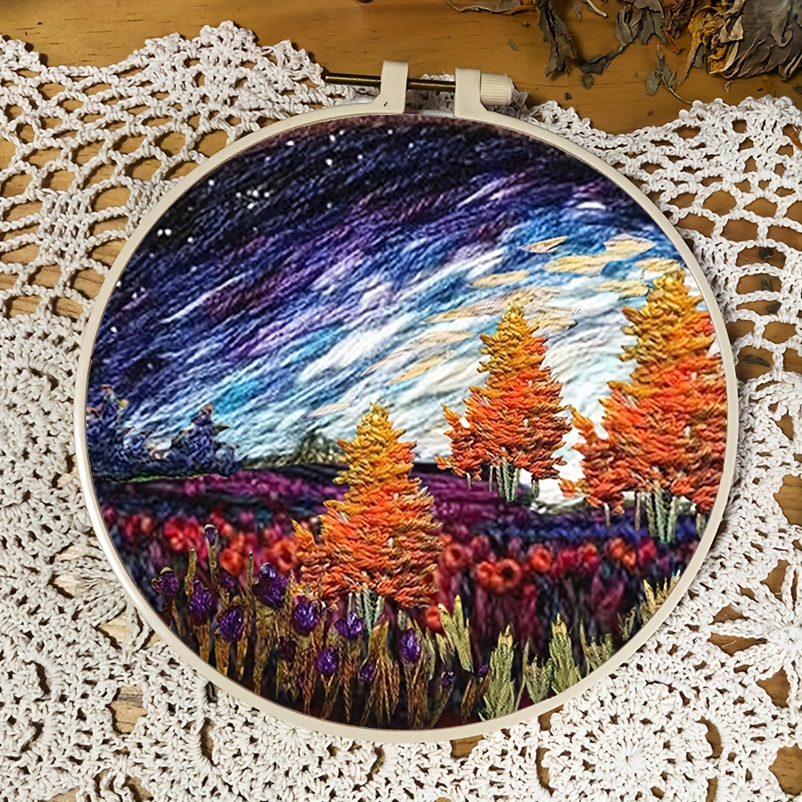 Diy Color Landscape Embroidery Kit Starter Embroidery - Temu