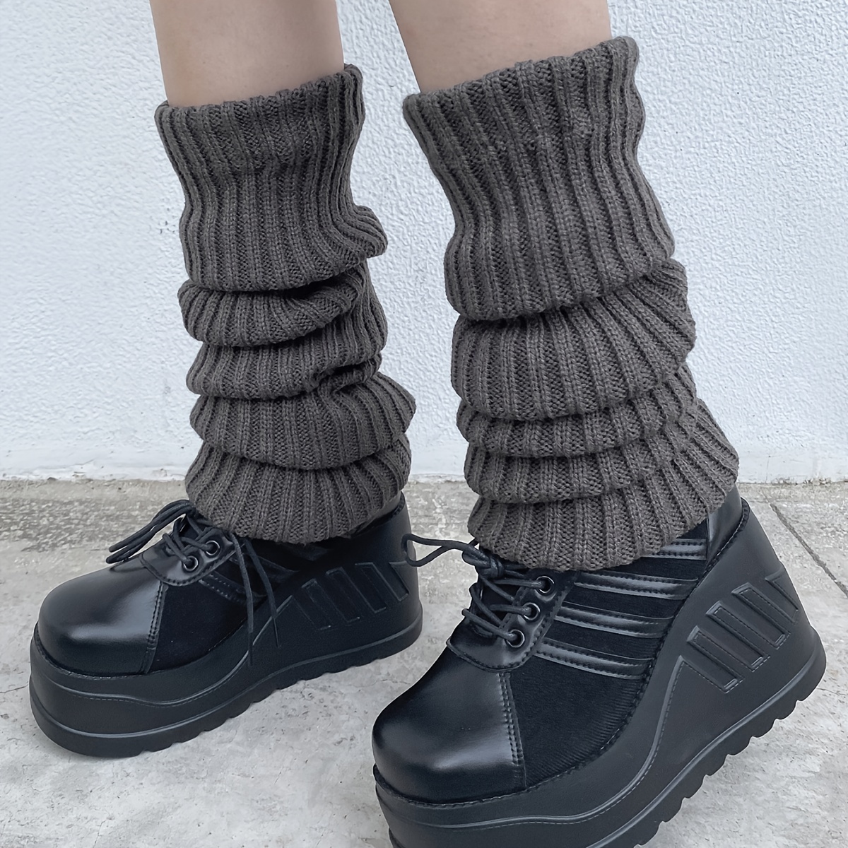 Women Knitted Leg Warmers 80s 90s Harajuku Kawaii High Heels Boots