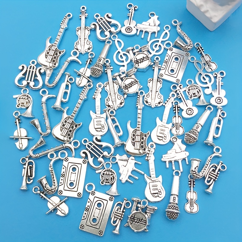 Vintage Sterling Silver .925 Music Charm Necklace Chain Piano Drums Banjo  Horn