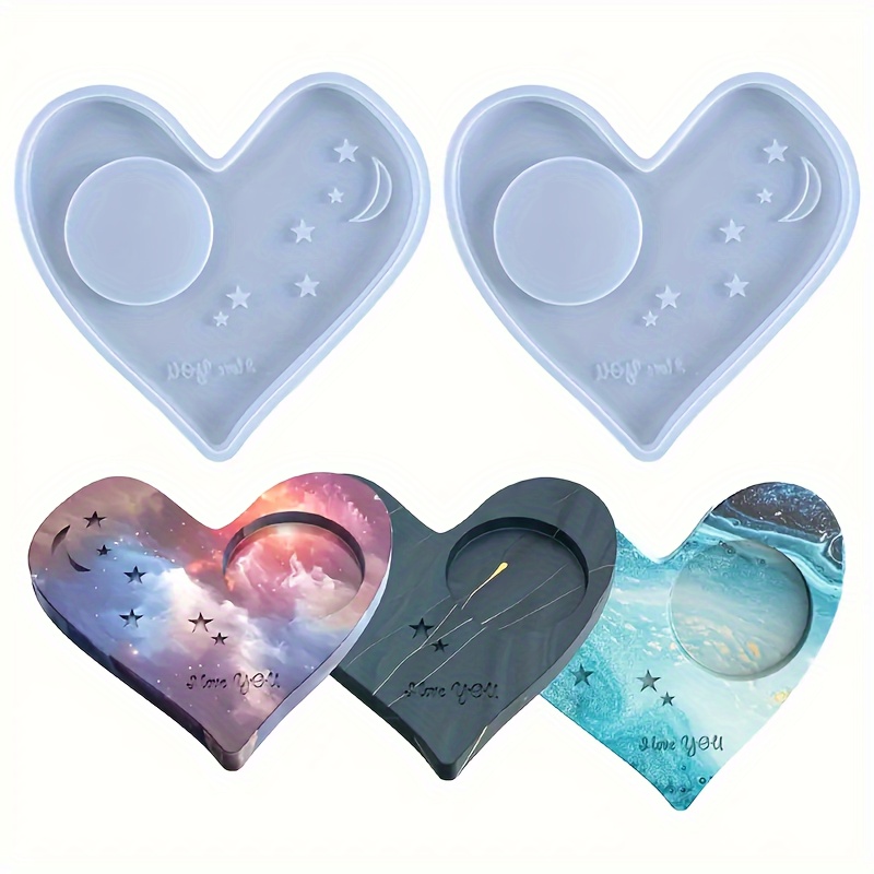 

1pc Heart Shape Coaster Silicone Mold, Candle Holder Resin Epoxy Casting Mould, Moon Star Love Jewelry Storage Tray Trinket Plate Dish Resin Craft Home Decoration Valentine's Day