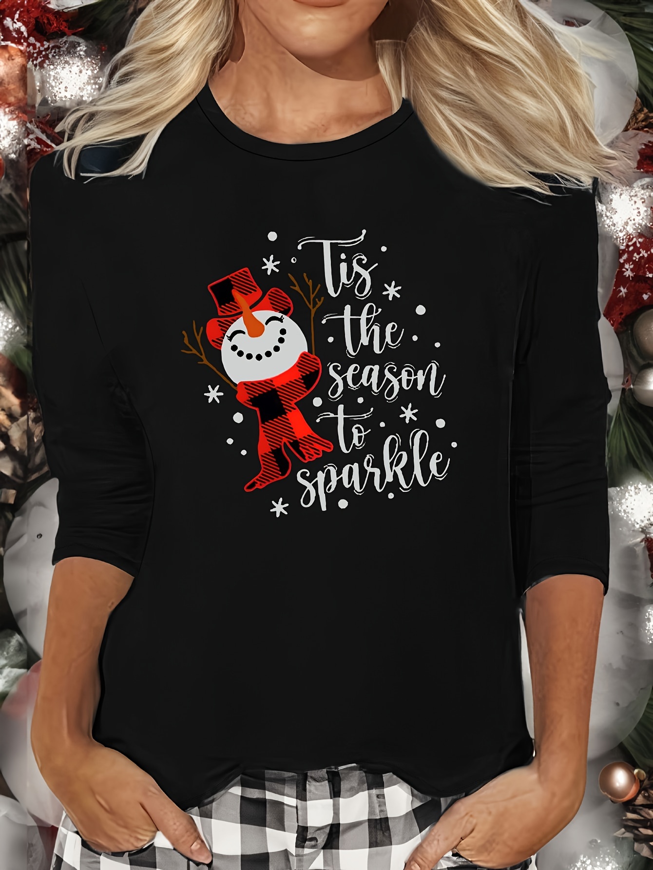 Christmas Snowman Print Long Sleeve Lounge Top