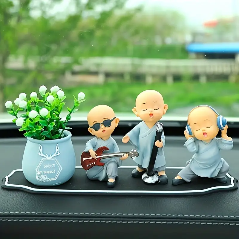 Cute Little Monk Car Ornaments Creative Resin Decorations - Temu