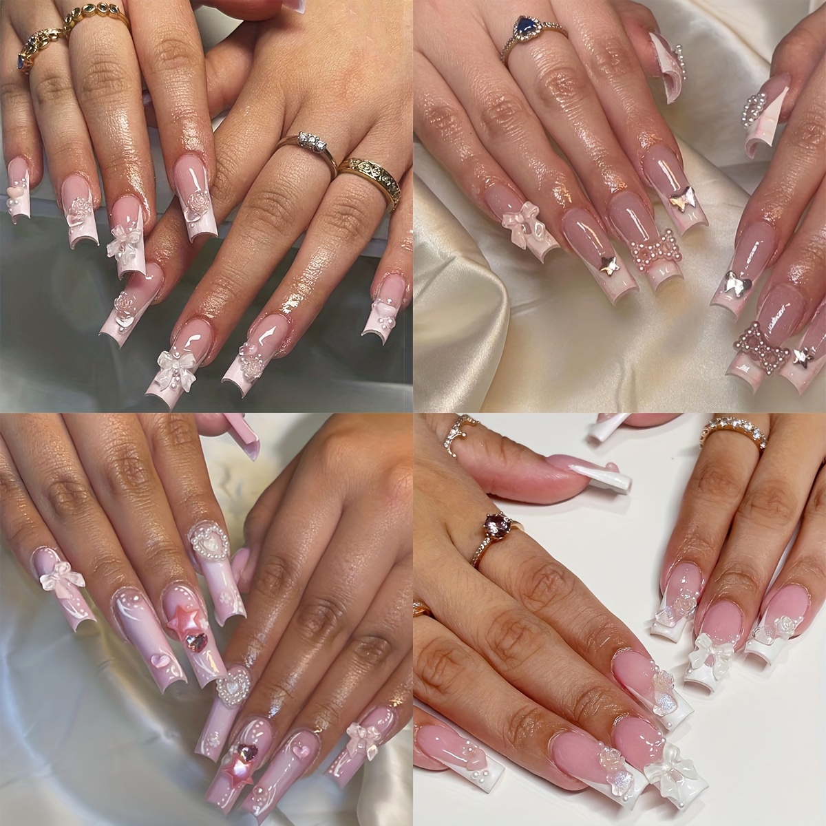 Coquette Pearl Bow Press on Nails/soft Girl Pink/bedazzled Fancy Nails/princess  Nails/elegant Nails/y2k Nails/fake Nails 