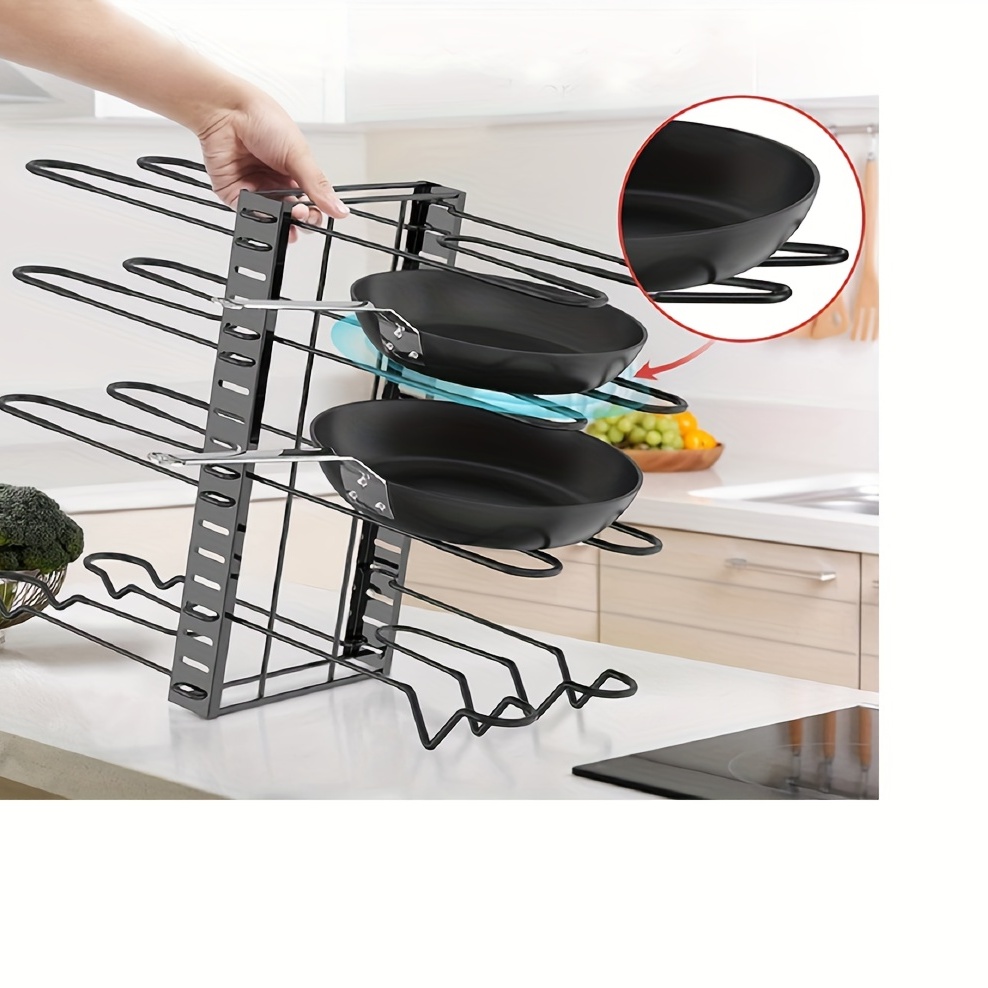 Black Iron Pan Organizer 8 Adjustable Tiers, Kitchen Pans and Pot