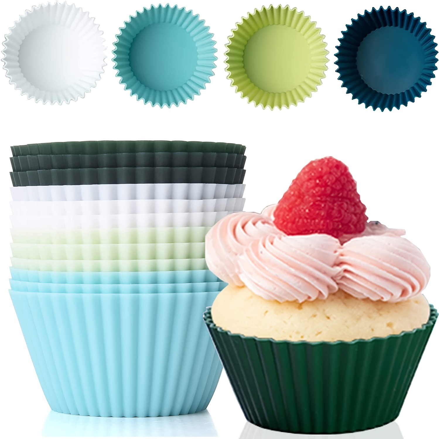 12/24/36pcs Kitchen Reusable Cupcake Muffin Liners, Silicone Baking Cups,  Non-Stick Pans Cup Cake Molds, Dishwasher Safe for restaurant/food truck/bak