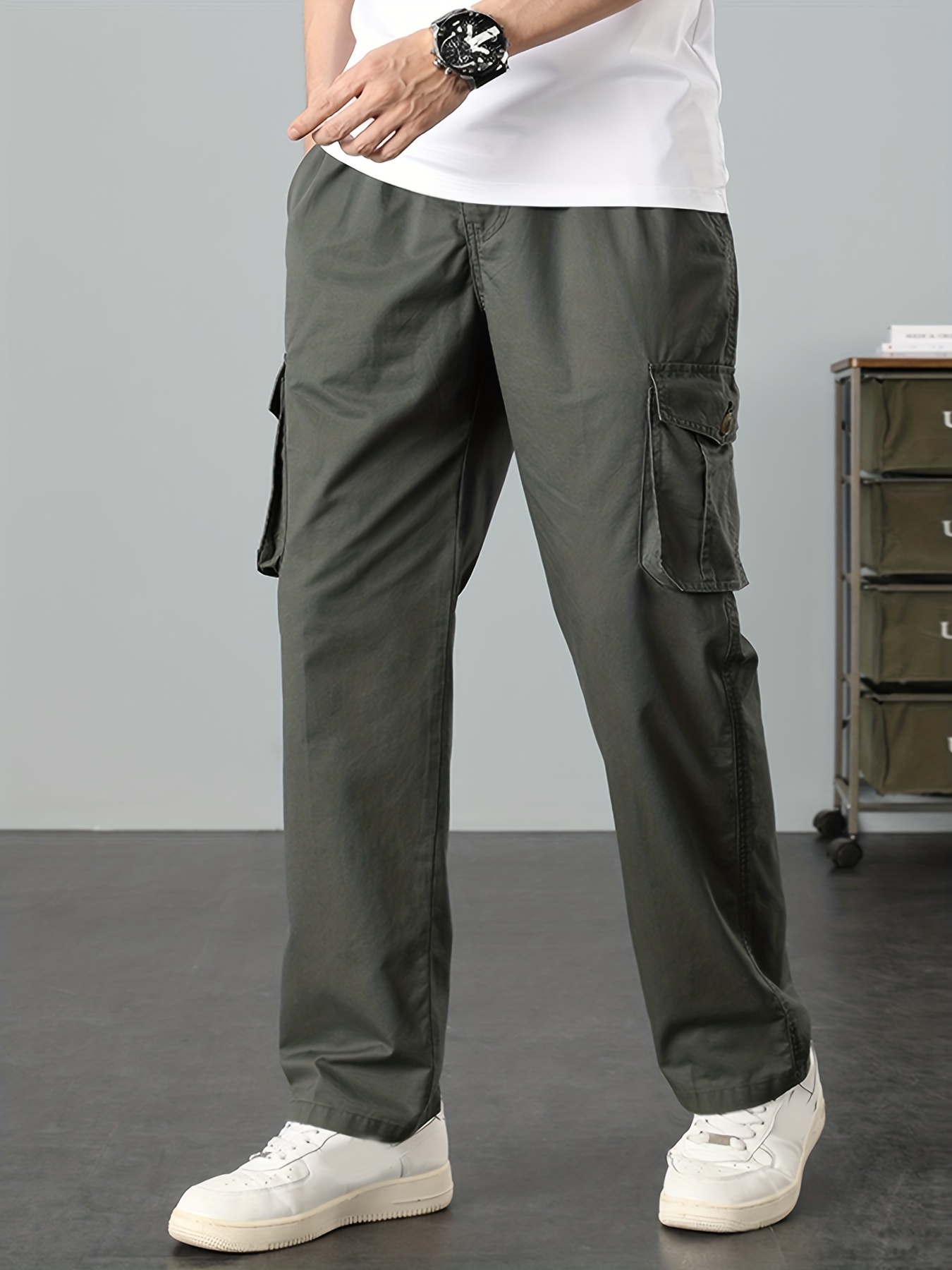 Pantalones Cargo De Talla * Para Hombre, Pantalones Cargo Verde Militar  Cómodos, Ropa Suelta De Gran Tamaño