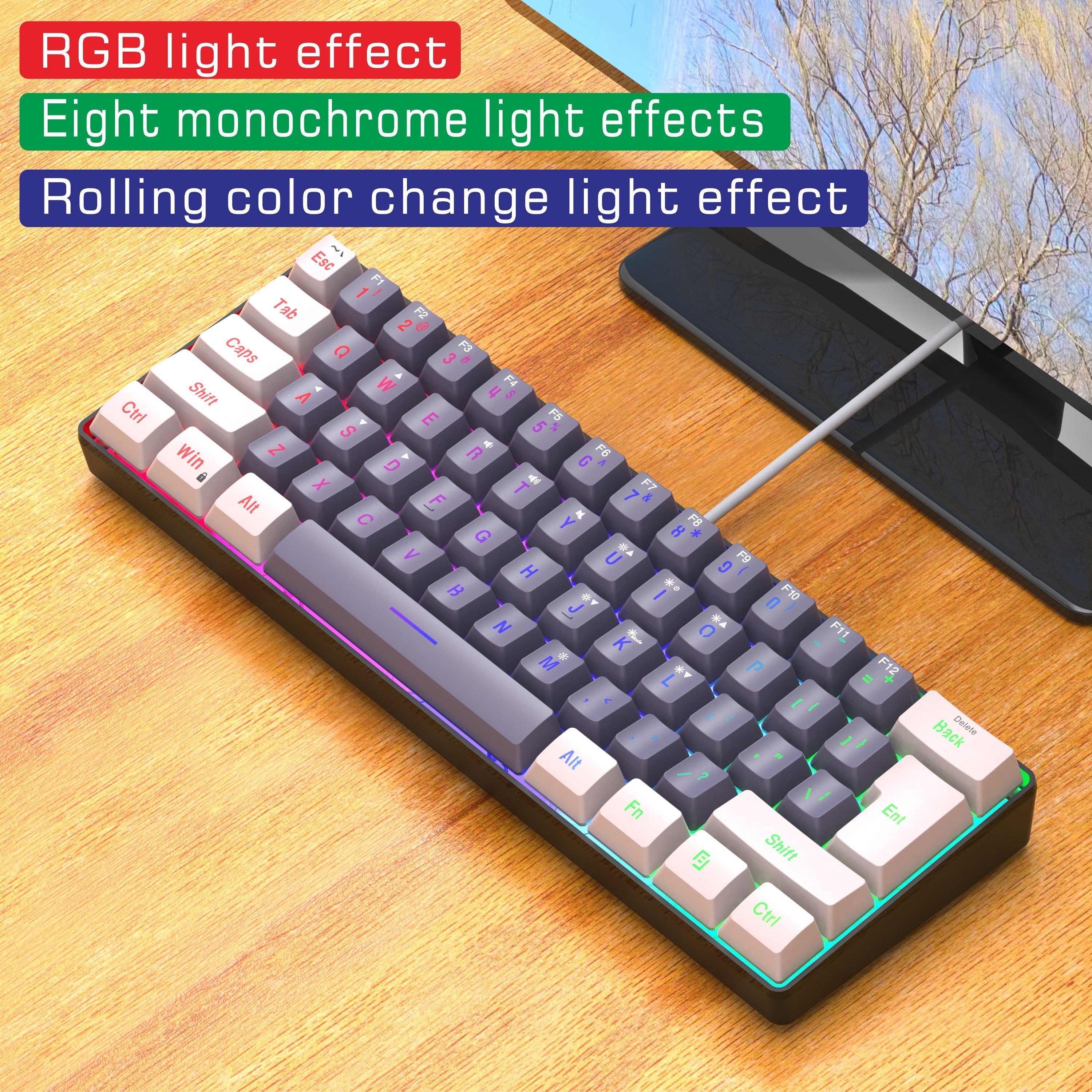 DGG Teclado 60% para juegos con cable, colorido arco iris, RGB ergonómico  impermeable pequeño teclado mecánico, para PC, Mac, PS4, Xbox Gamer