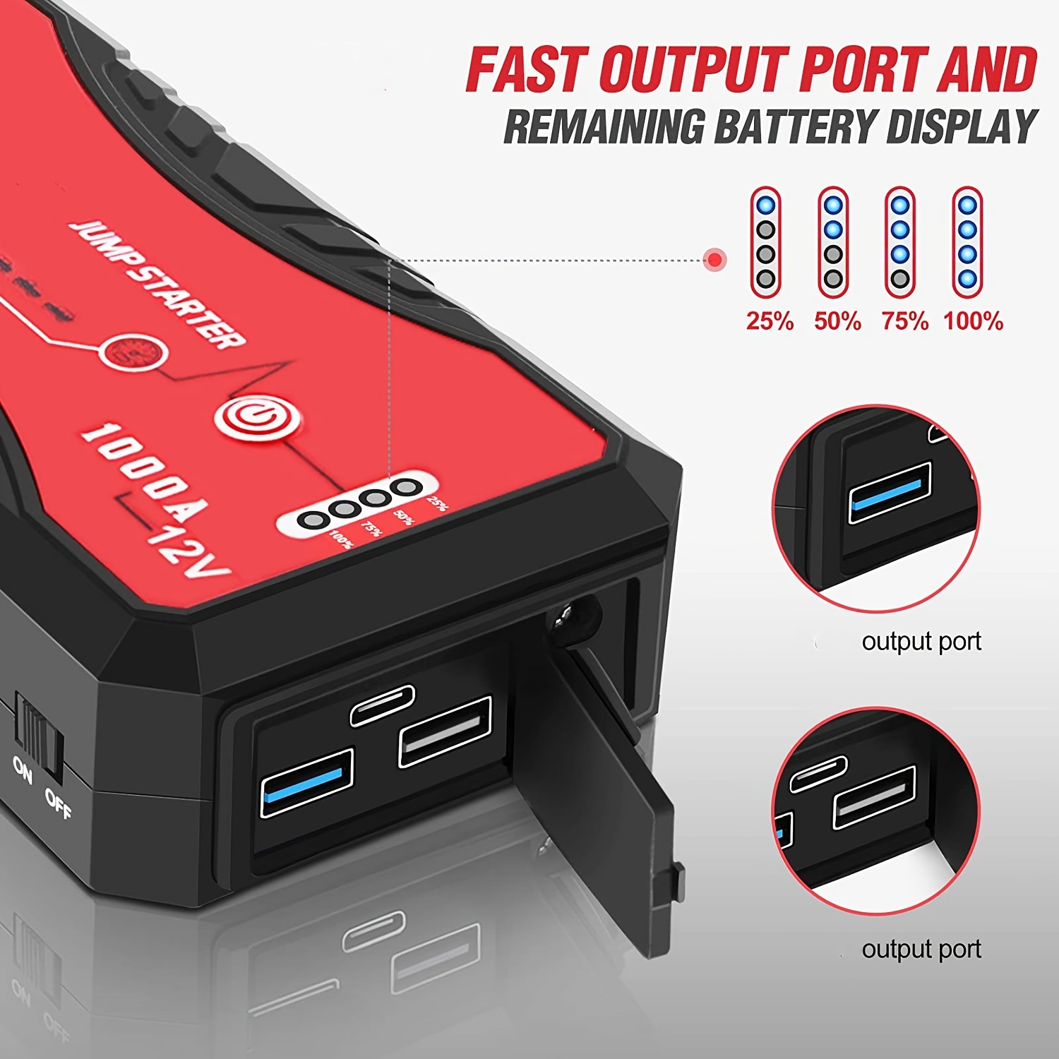 Auto portatile Jump Starter Powerbank Batteria Booster 4 porte USB