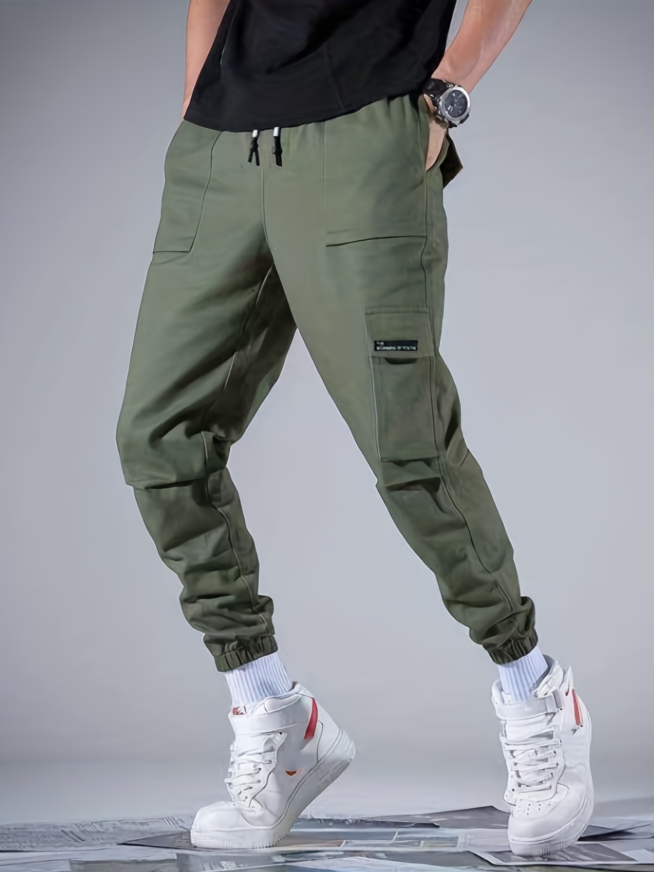 Solid Color Men's Cargo Pants Loose Casual Outdoor Joggers - Temu Canada
